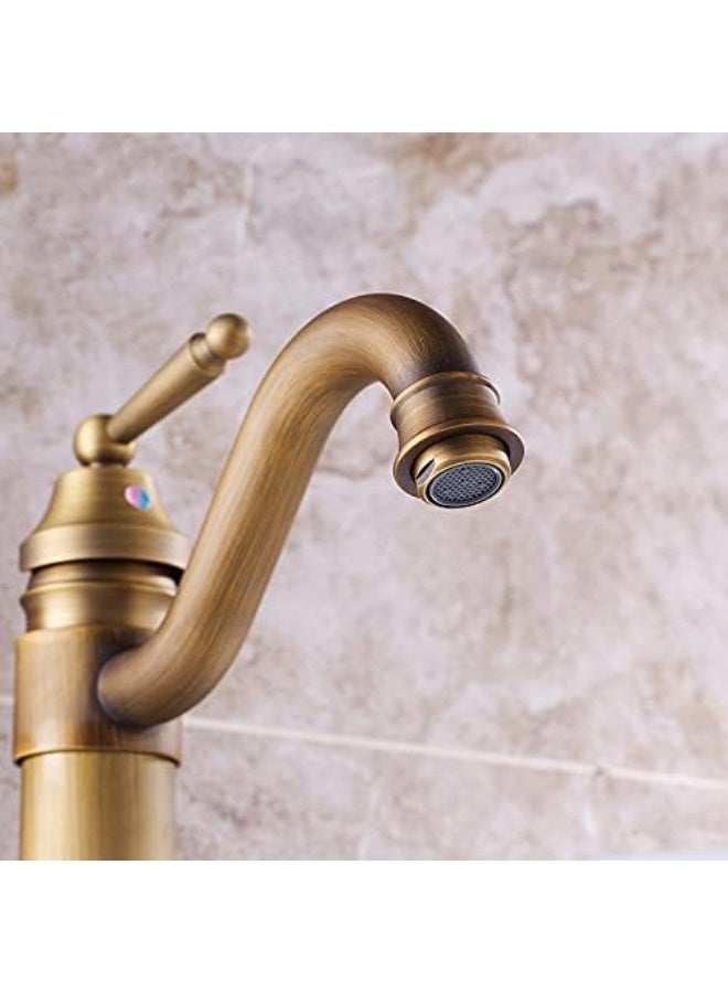 واي دي خلاط حوض حمام فاخر بتصميم عتيق، بمقبض ذراع واحد، مصنوع من النحاس الصلب، صنبور منحني عتيق للحوض، تصميم متين مقاوم للصدأ وموفر للمياه للمنازل الحديثة - Image 3